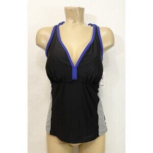 NWT Everlast Tankini TOP Size 18 Bathing Suit Swimsuit Adjustable Black Blue